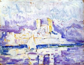 (image for) Handmade Oil painting for home canvas, oil painting framed canvas for living room Paul Signac's painting, Morning Mist, Antibes